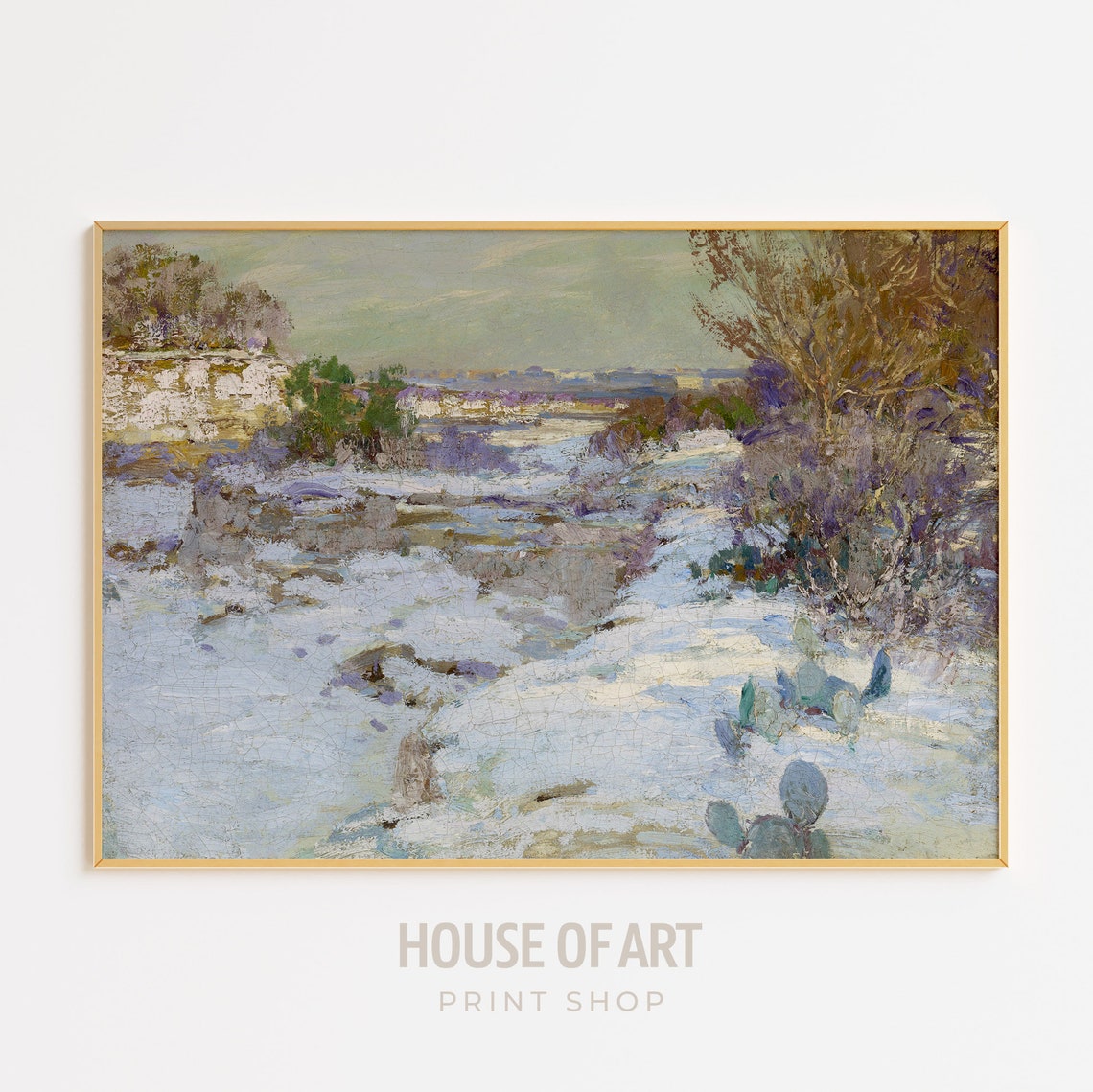 Snowy Texas Winter Landscape Cacti Impressionist Desert Scene Poster