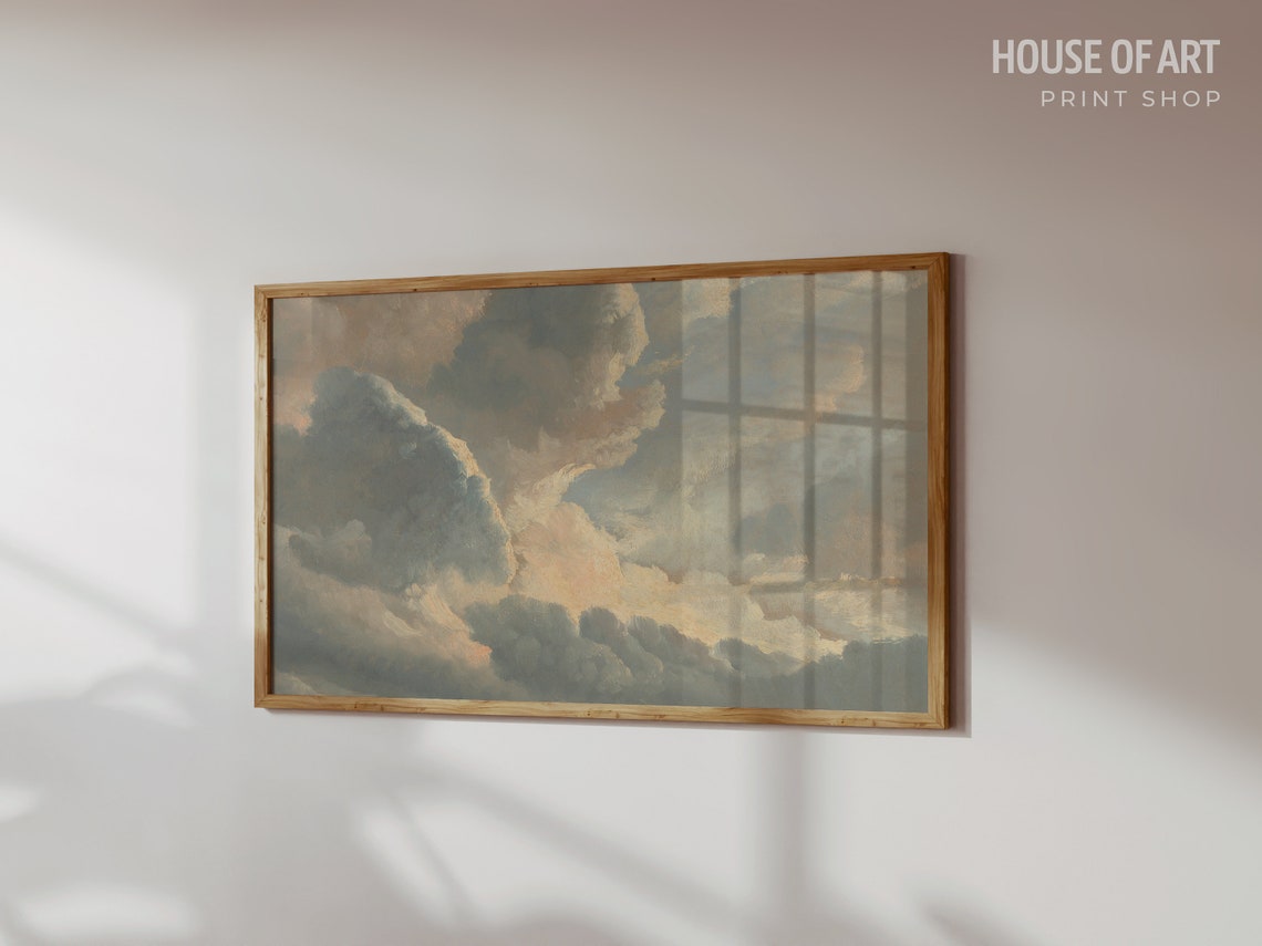 Romantic Clouds Painting Warm Peach Tones Neutral Country Art Print - Image 3
