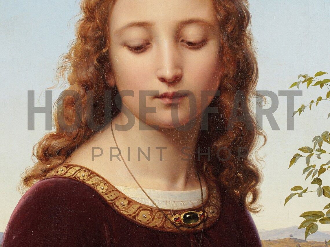 Classic Renaissance Young Woman Red Curly Hair Oil Painting Portrait Art Print - Image 2