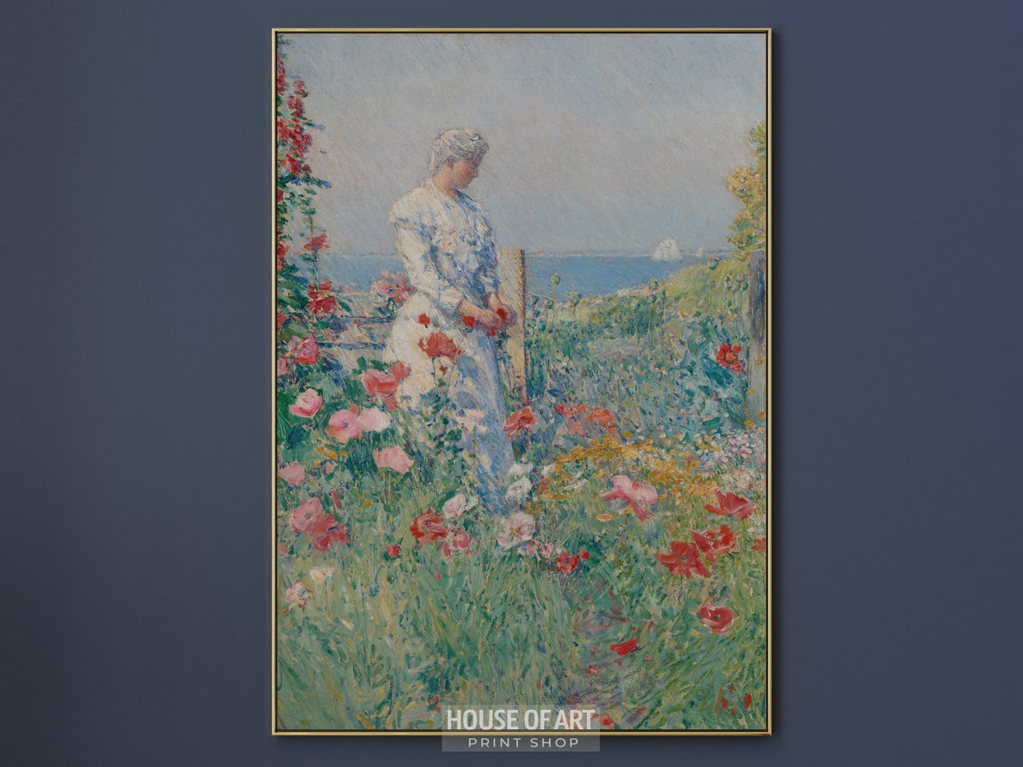 Woman In Garden Painting Portrait Painting Flower Garden Oil Painting California Poppy Art Gallery Wall Print Wall Art - Image 3