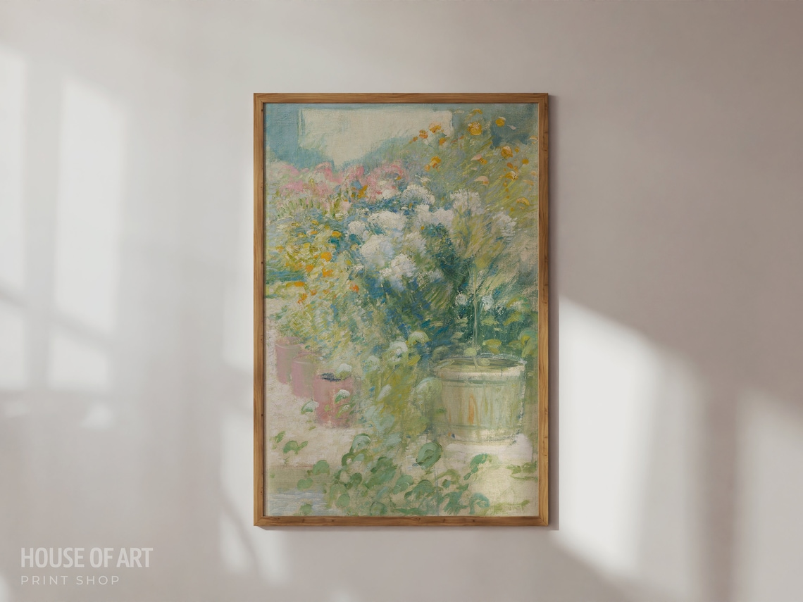 Greenhouse Blooming Flowers Pastel Impressionist Garden Oil Poster