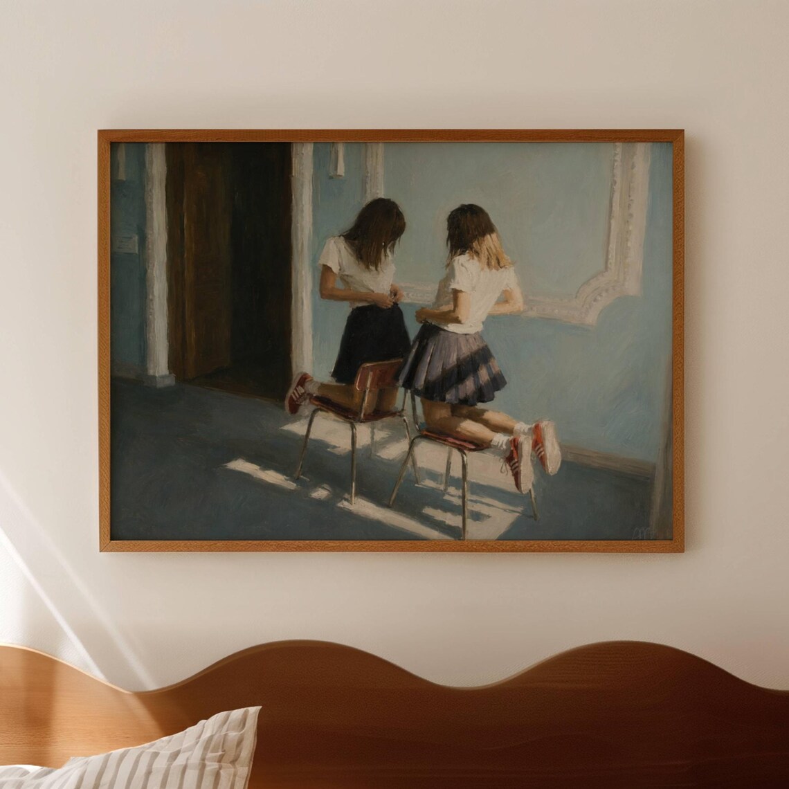 Two Girls Sitting On Chairs Sunlit Room Friendship Oil Painting Poster