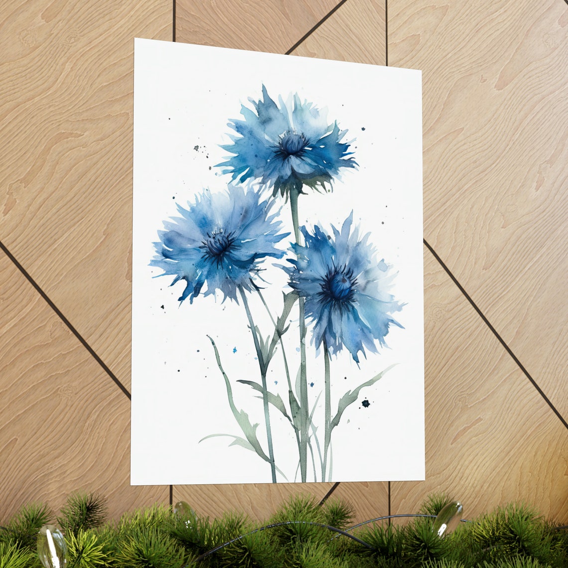 Blue Cornflower Trio Gentle Watercolor Botanical Floral Poster - Image 2