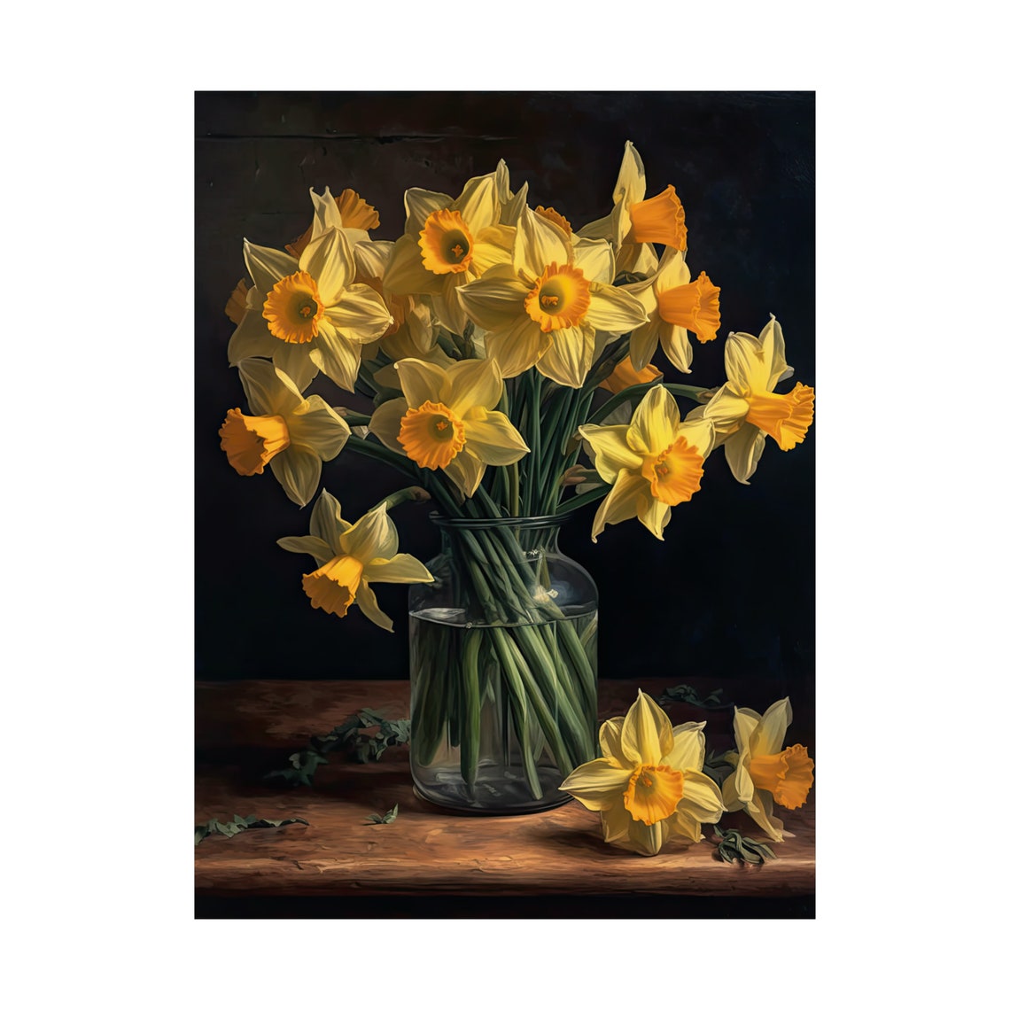 Yellow Daffodil Blooms Sunny Orange Trumpets Glass Vase Art Poster - Image 4