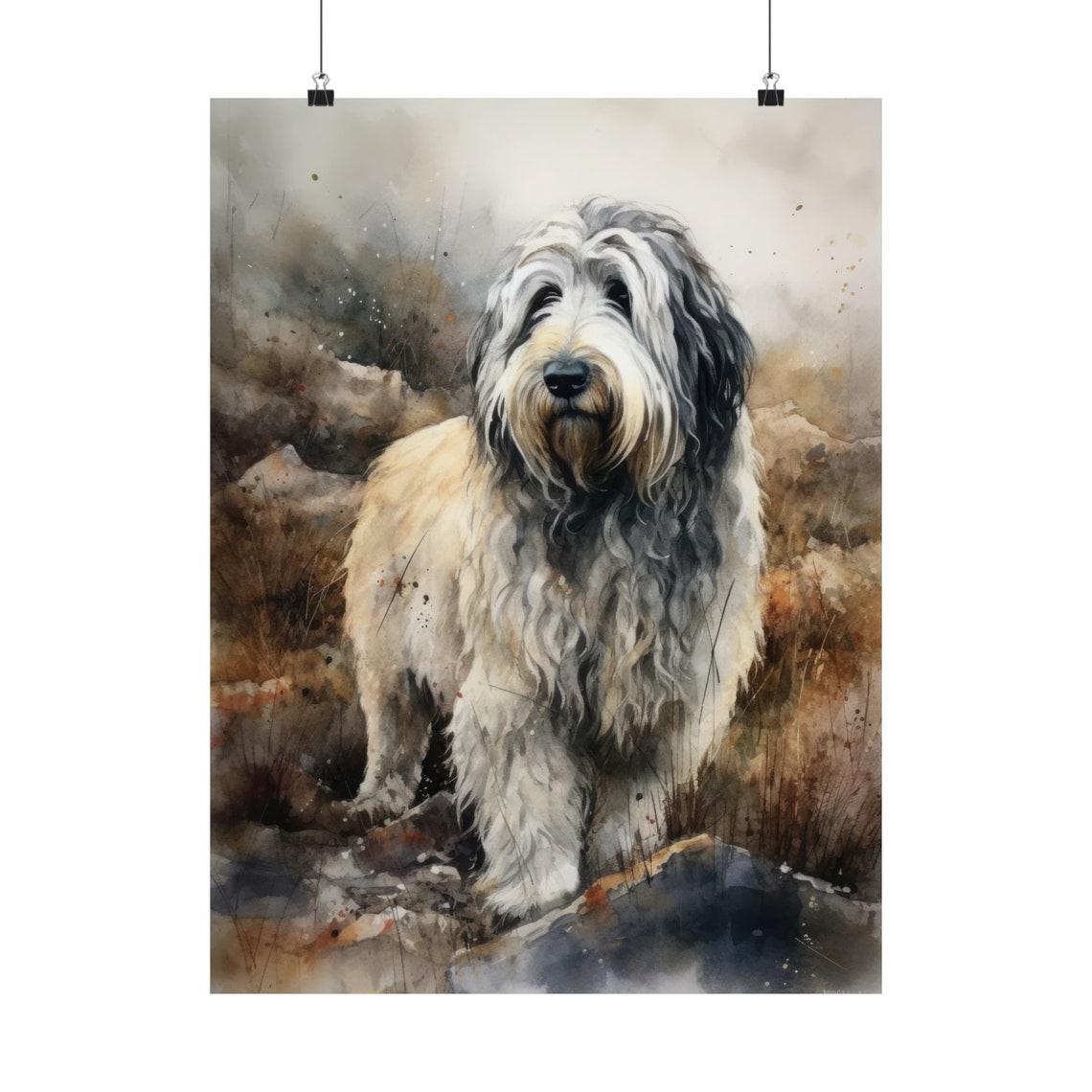 Polish Lowland Sheepdog Shaggy Gray Coat Autumn Woods Dog Poster - Image 5