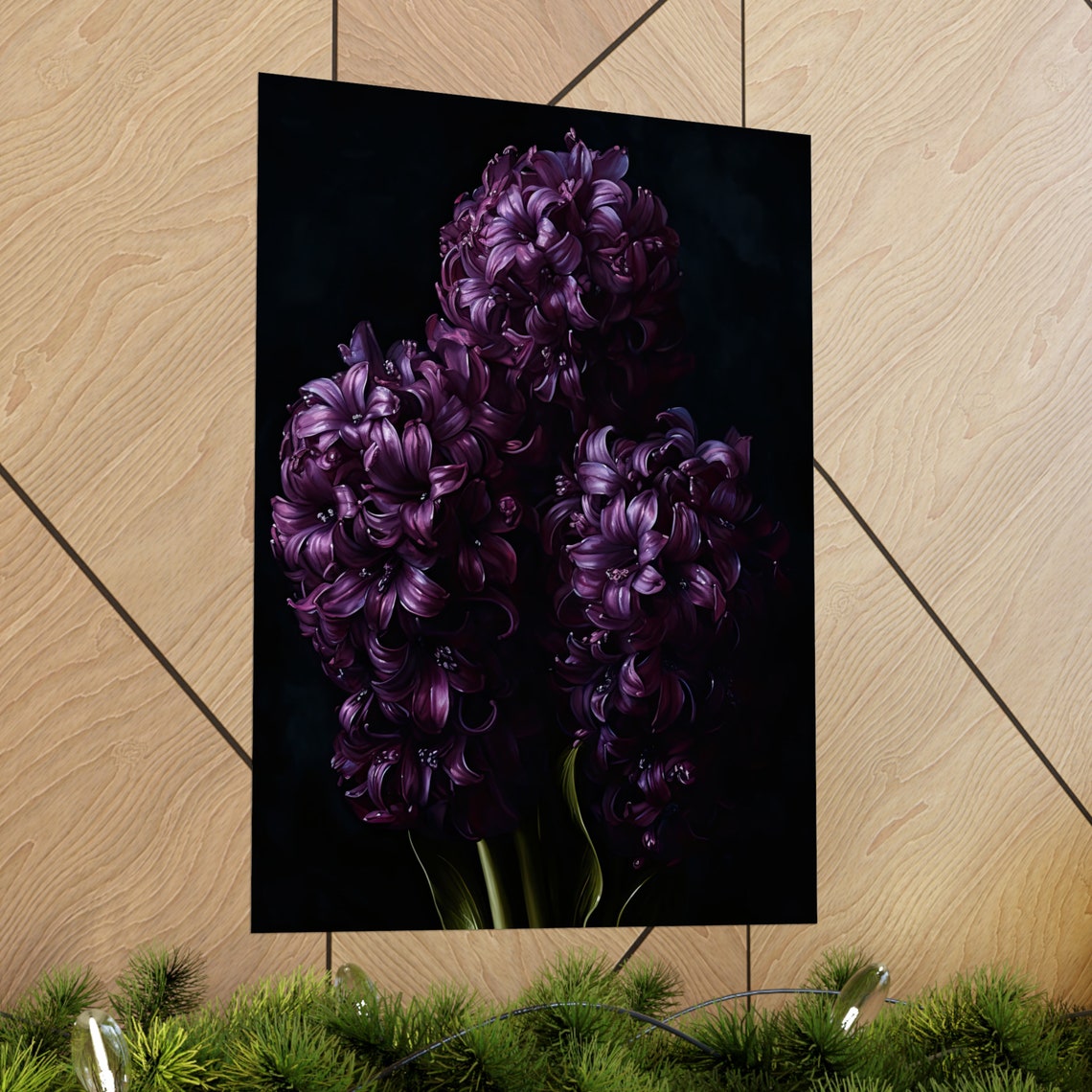 Deep Purple Hyacinth Bloom Trio Dark Moody Botanical Art Poster - Image 2
