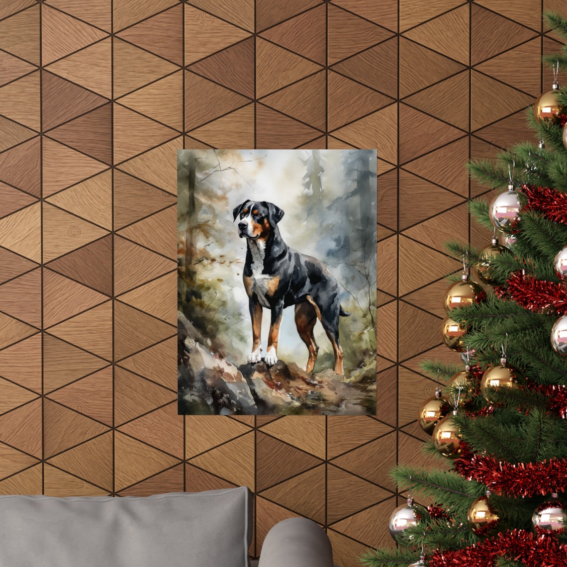 Greater Swiss Mountain Dog Standing In Misty Forest Watercolor Poster - Image 3