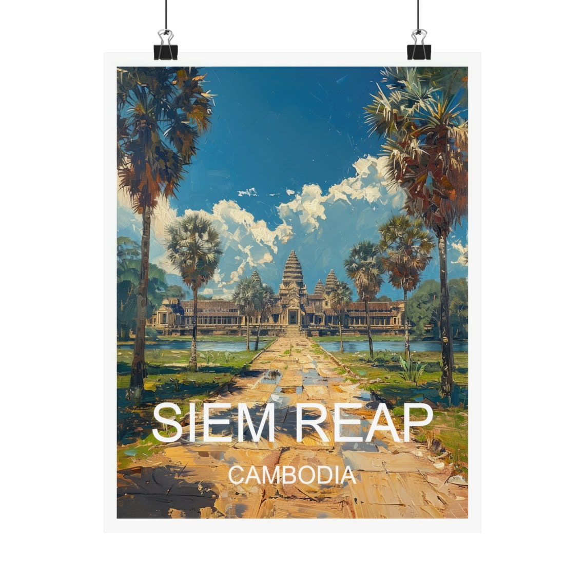 Siem Reap Cambodia Angkor Wat Temple Palm Causeway Sunrise View Poster - Image 4