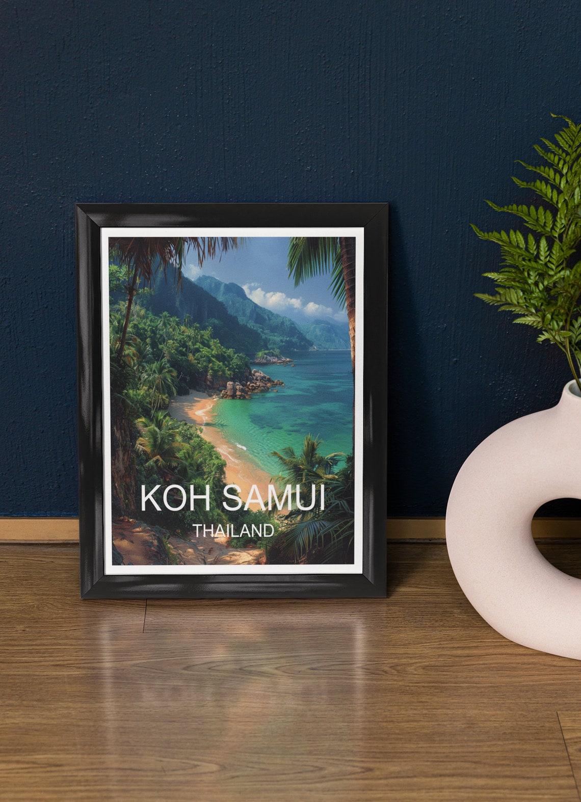 Koh Samui Thailand Tropical Beach Cove Palm Trees Travel Poster