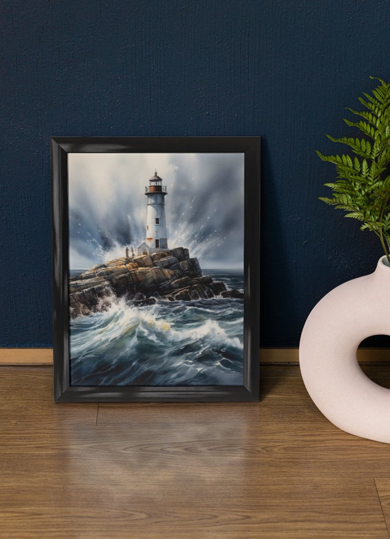 Lighthouse Art Print Lighthouse Painting Lighthouse Wall Art Beach Art Print Beach Wall Art Ocean Dcor Ocean Painting Ocean Theme