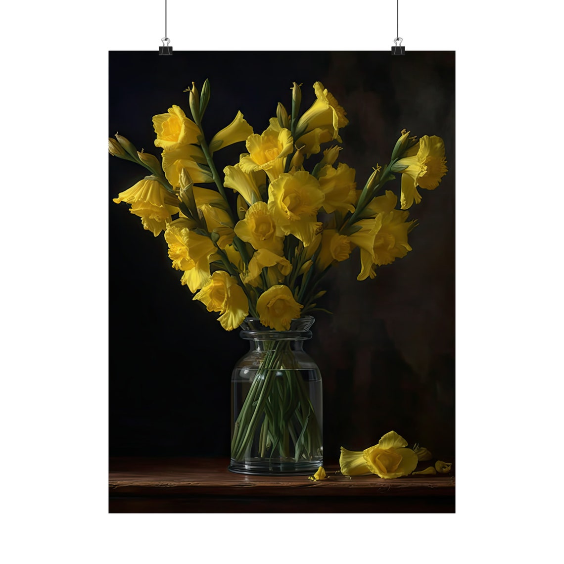 Yellow Gladiolus Stems Glass Jar Dark Moody Still Life Flower Poster - Image 5