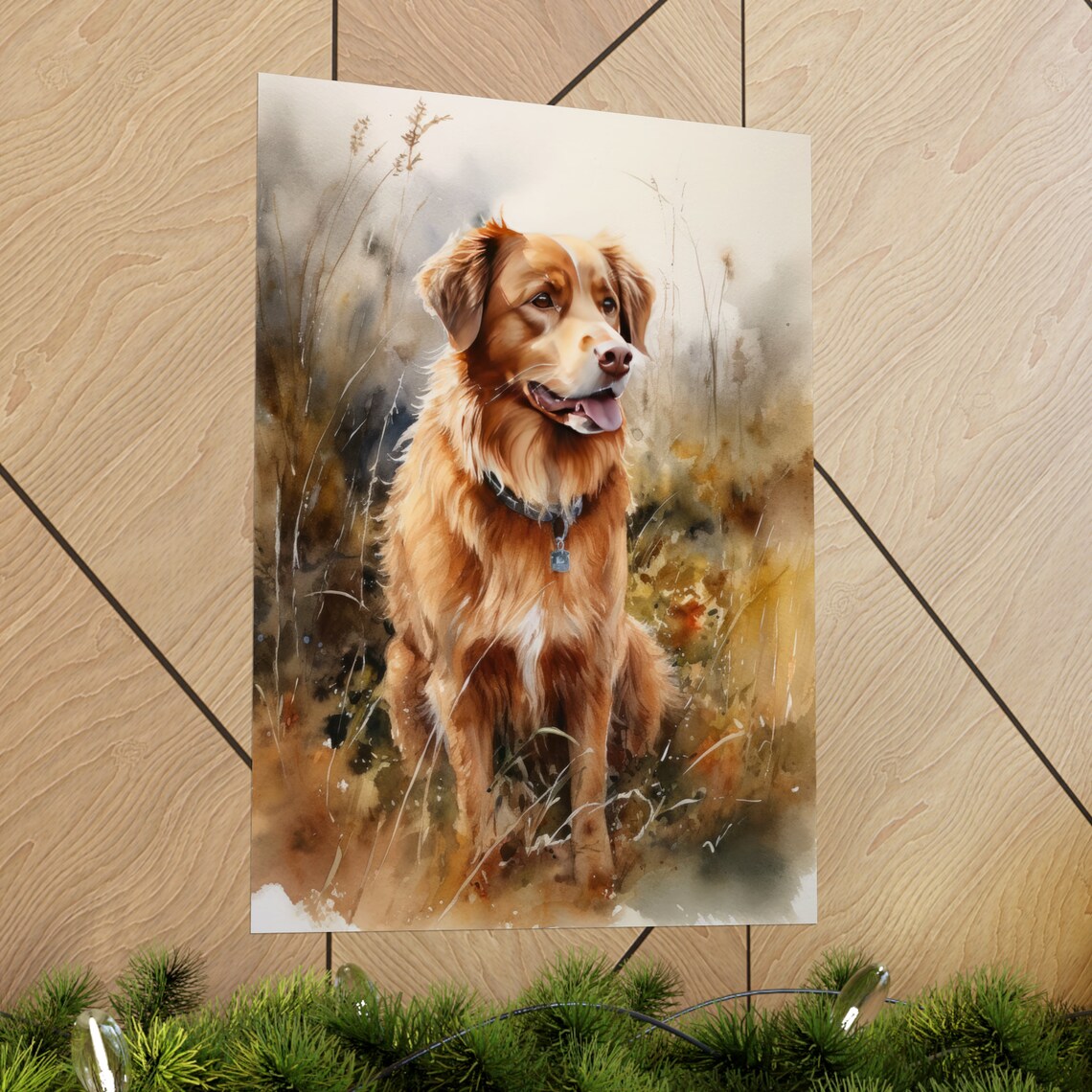 Nova Scotia Duck Tolling Retriever Sitting In Grass Watercolor Poster - Image 2