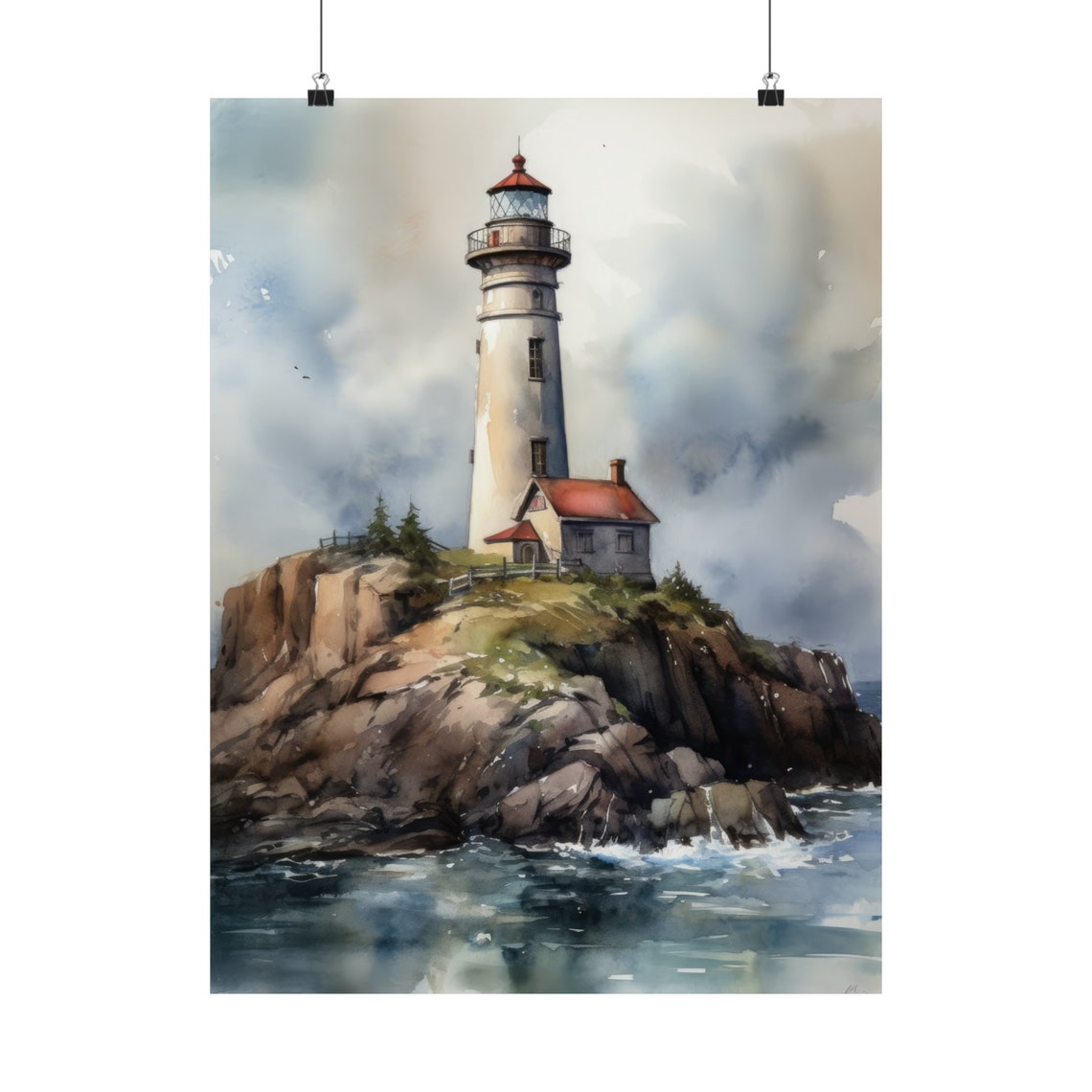 Lighthouse Art Print Lighthouse Painting Lighthouse Wall Art Beach Art Print Beach Wall Art Ocean Dcor Ocean Painting Ocean Theme - Image 5