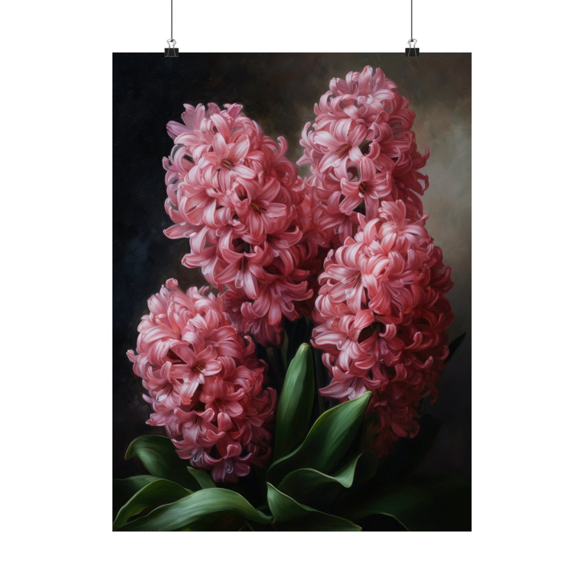 Pink Hyacinth Cluster Dark Moody Floral Still Life Art Print - Image 5