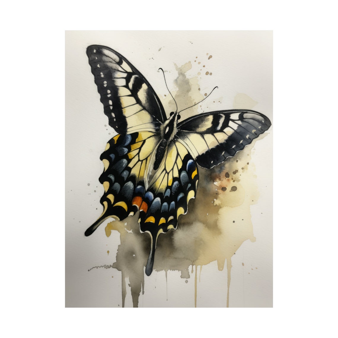 Swallowtail Butterfly Watercolor Yellow Black Wings Insect Art Print - Image 4