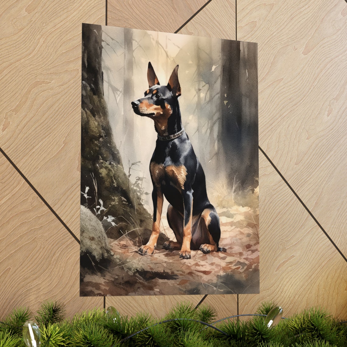 Manchester Terrier Sitting in Misty Forest Watercolor Dog Art Print - Image 2