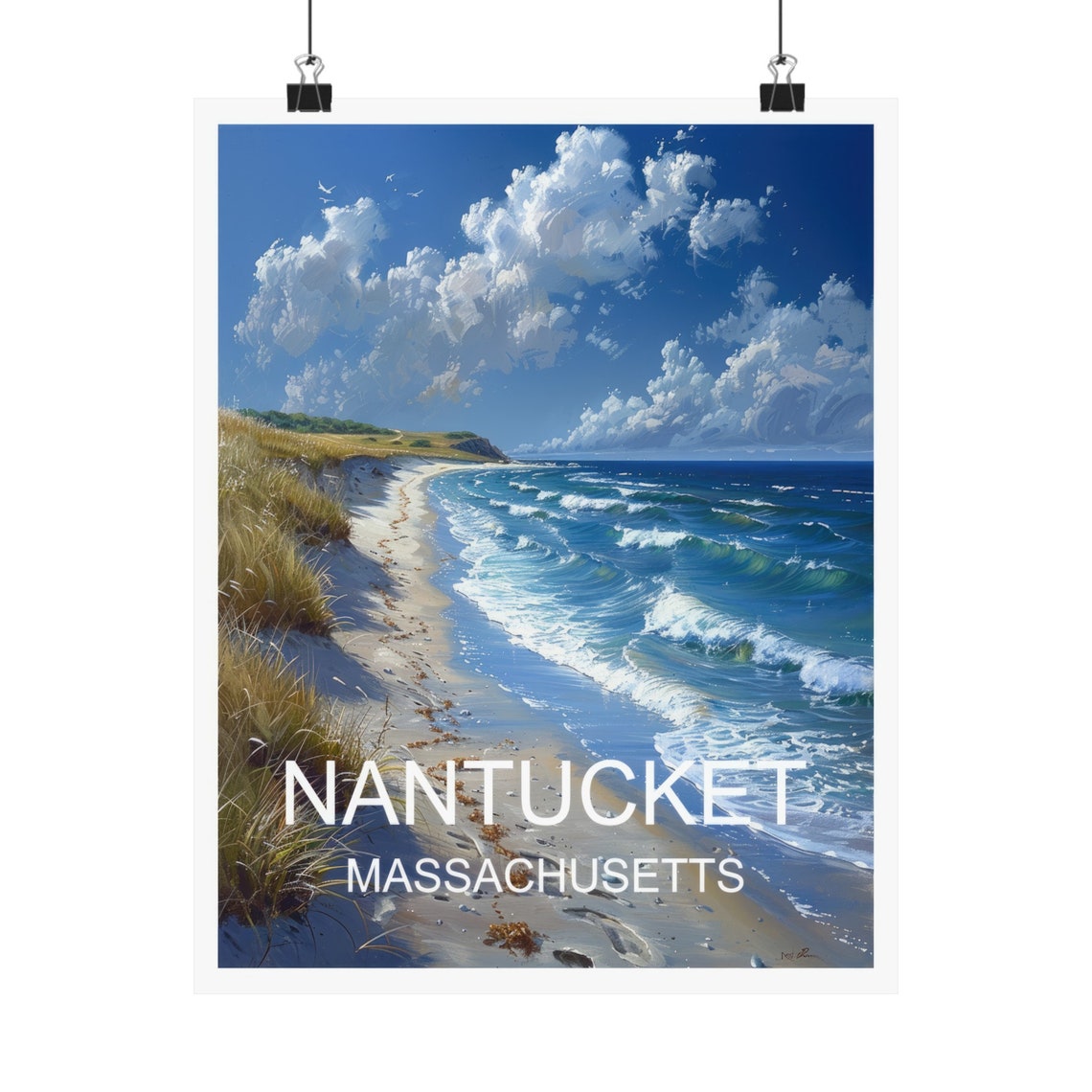 Nantucket Massachusetts Beach Waves Coastal Travel Poster Elegant - Image 4