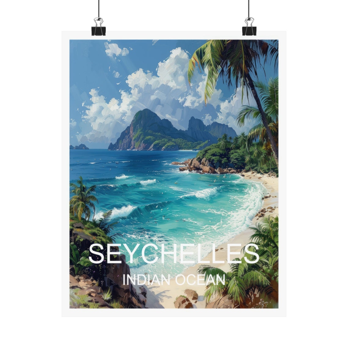 Seychelles Tropical Beach Palm Trees Turquoise Water Travel Poster - Image 4