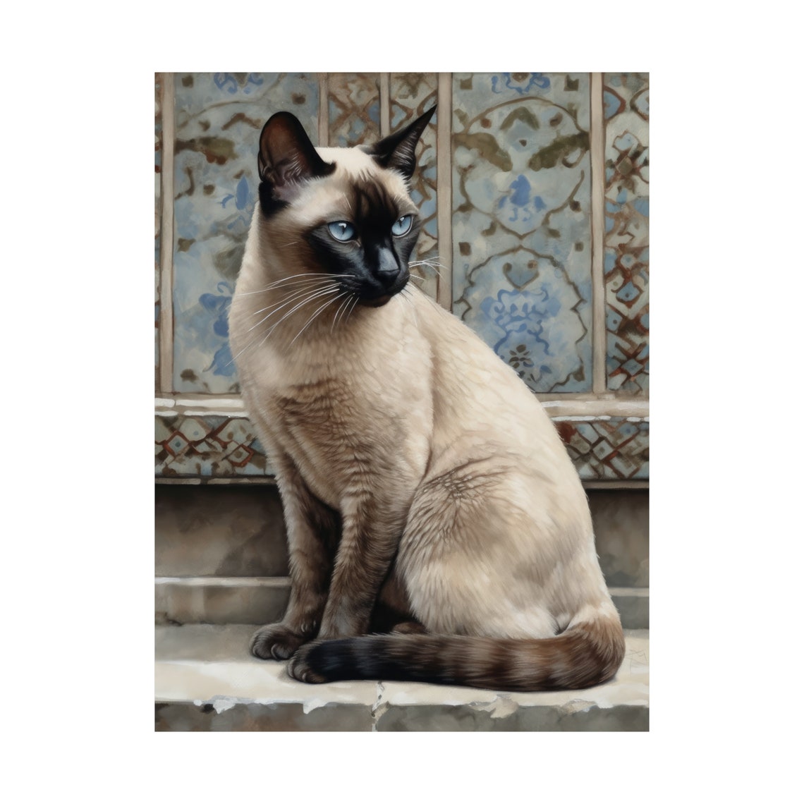 Siamese Cat Tiled Wall Blue Eyes Regal Feline Portrait Art Poster - Image 4