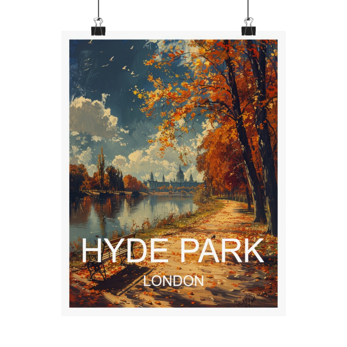 Hyde Park London Autumn Lakeside Path Serene Vintage Travel Poster - Image 4