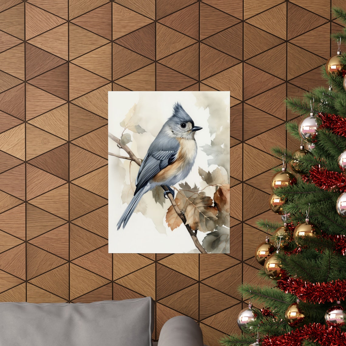 Tufted Titmouse Perched On Autumn Branch Soft Watercolor Bird Print - Image 3