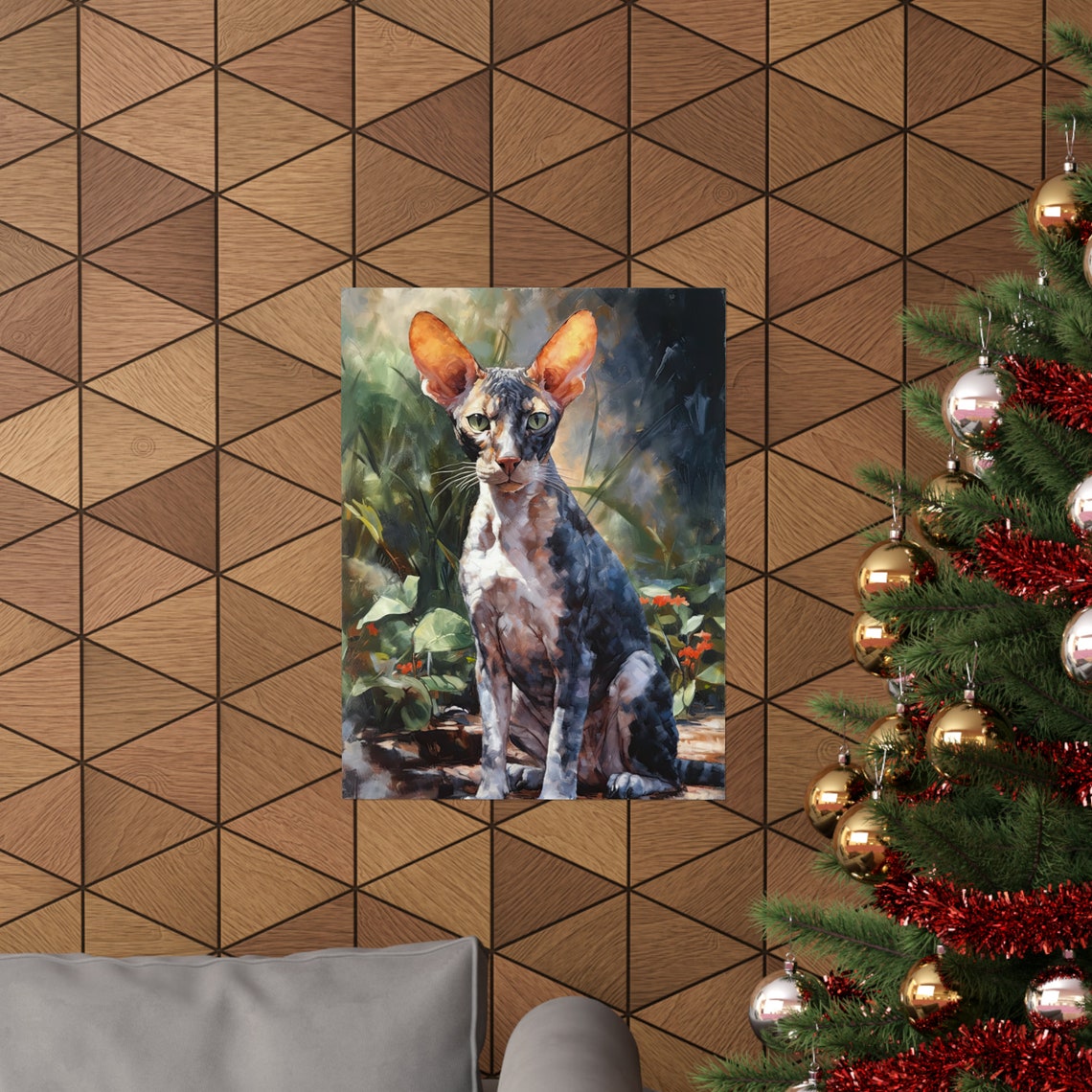 Cornish Rex Cat Tortoiseshell Coat Big Ears Garden Art Poster - Image 3