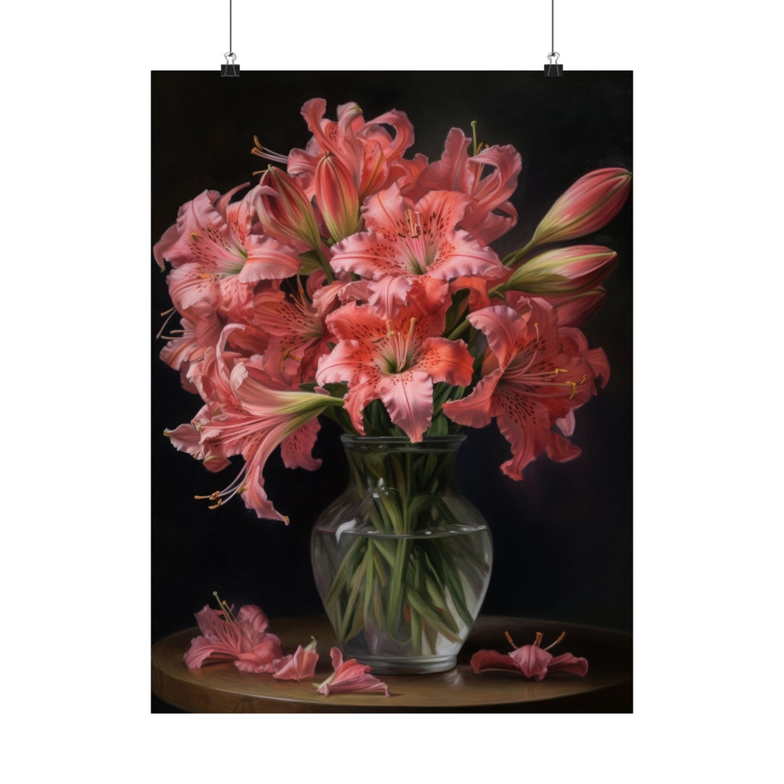Blush Pink Peruvian Lily Bouquet Dark Floral Still Life Poster - Image 5