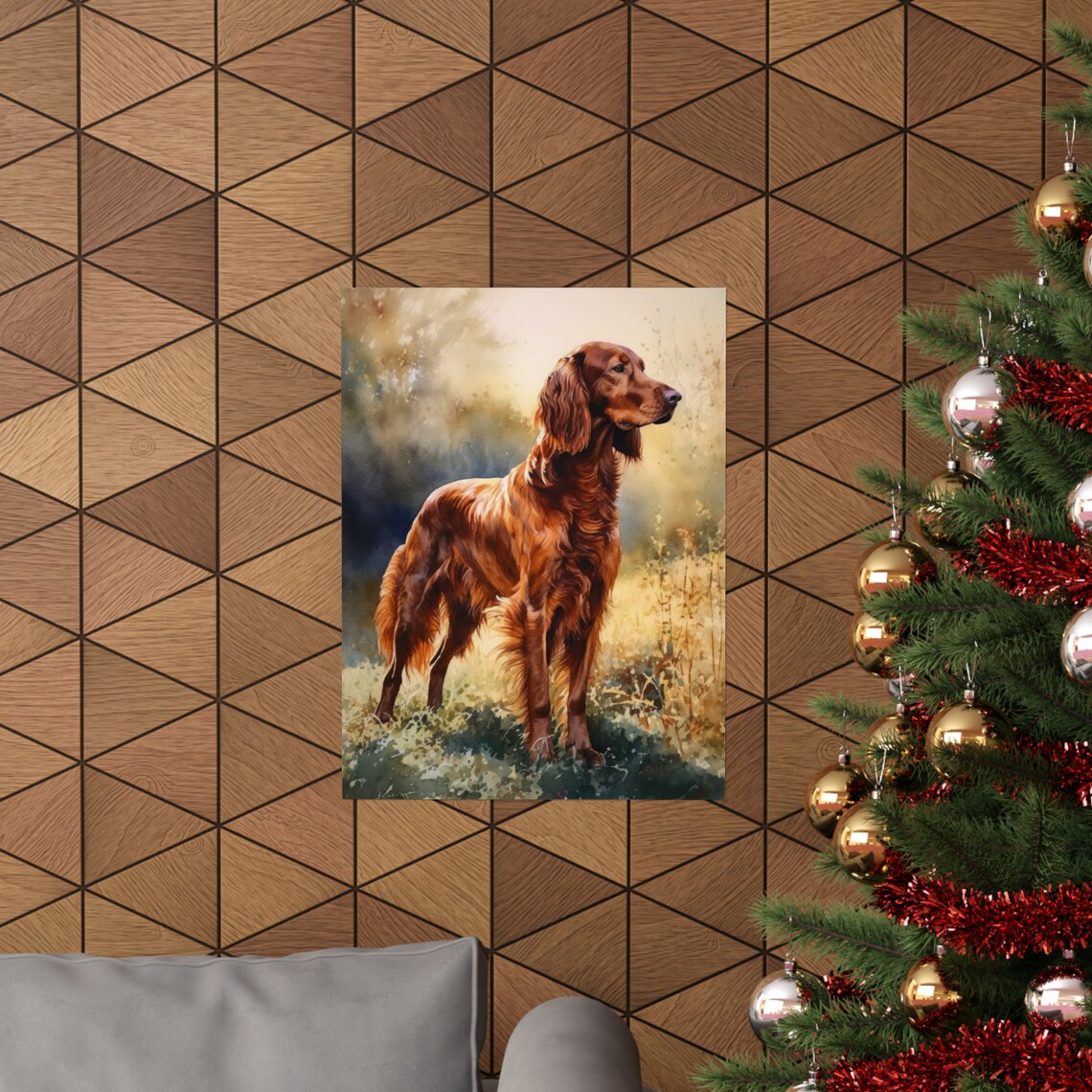 Irish Setter Dog Watercolor Field Portrait Standing Pose Animal Print - Image 3