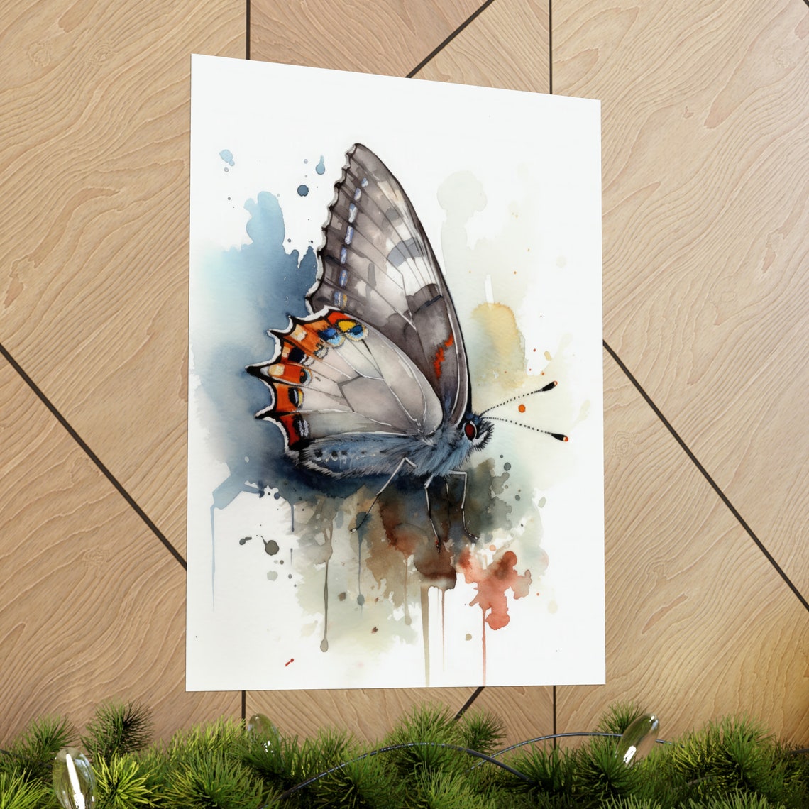 Gray Hairstreak Butterfly Watercolor Blue Gray Wings Insect Art Print - Image 2