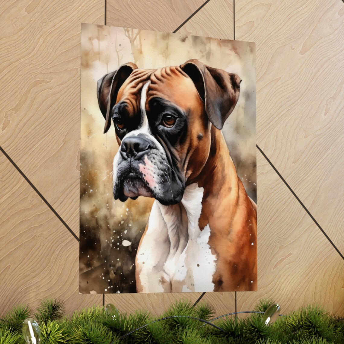 Boxer Dog Fawn White Coat Watercolor Close Up Portrait Wall Art Print - Image 2