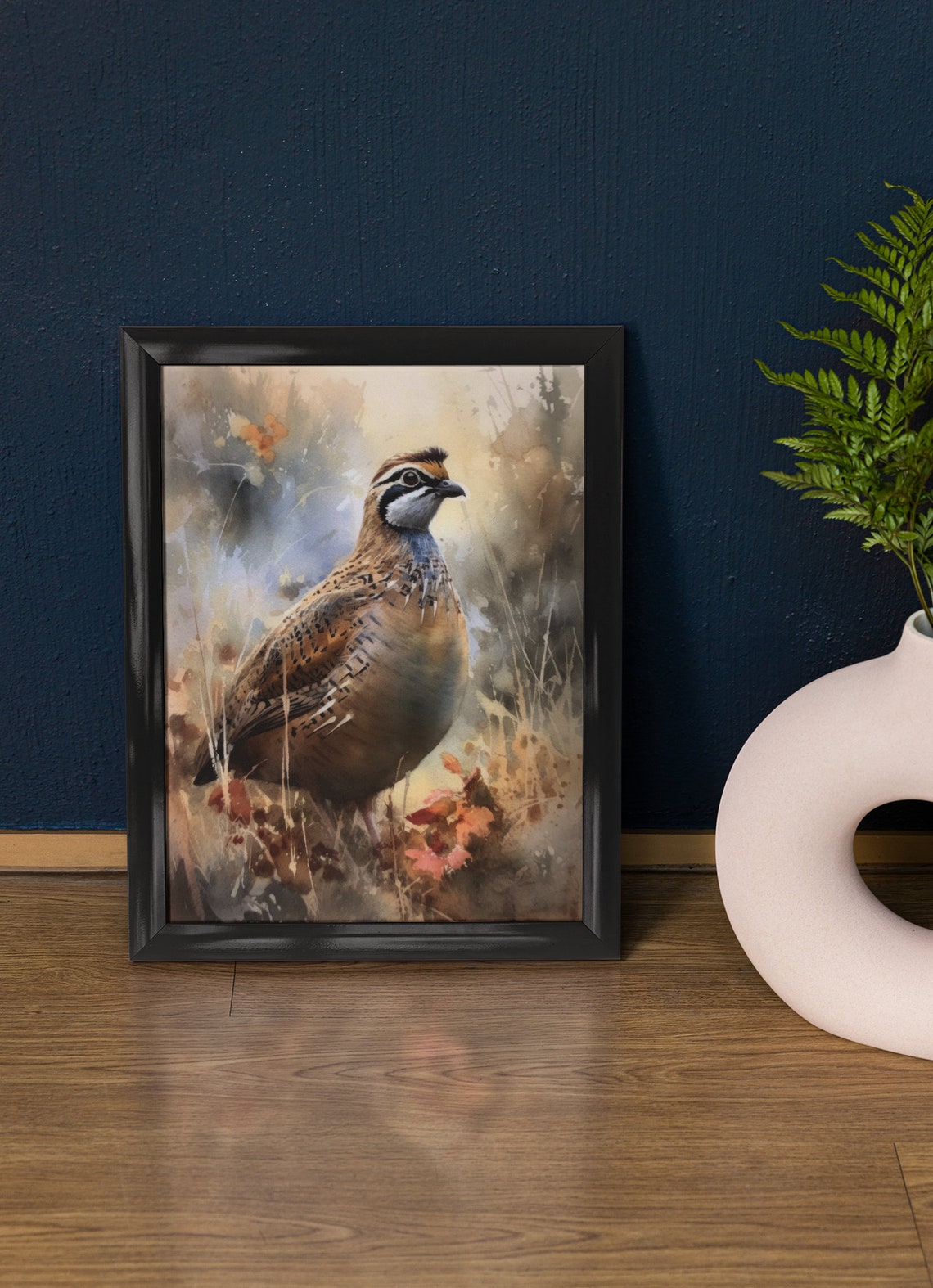 Bobwhite Quail Autumn Brush Watercolor Game Bird Rustic Art Print