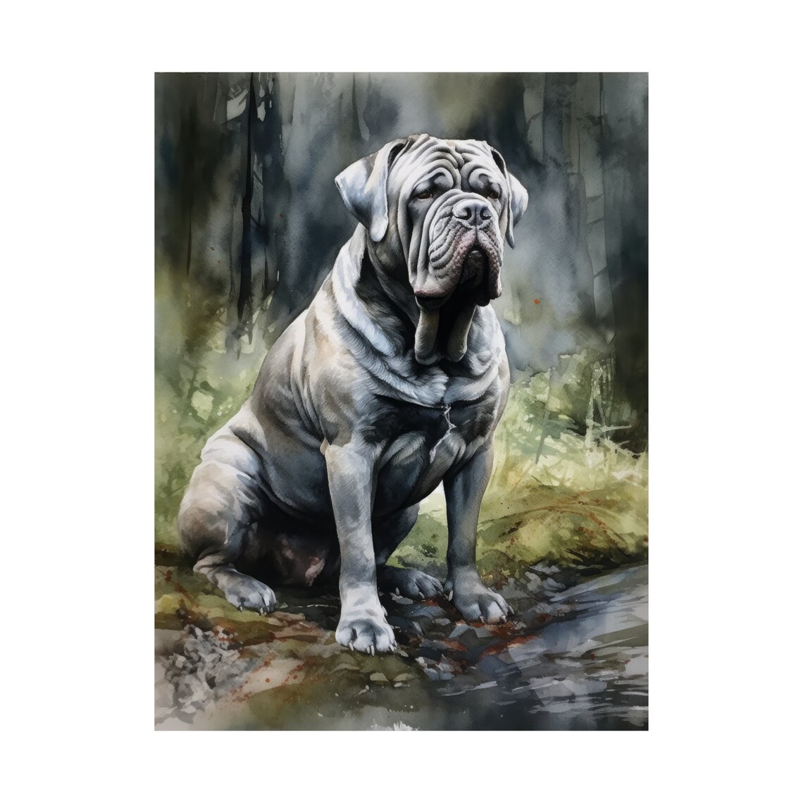 Neapolitan Mastiff Sitting Gentle Giant Watercolor Dog Art Poster - Image 4