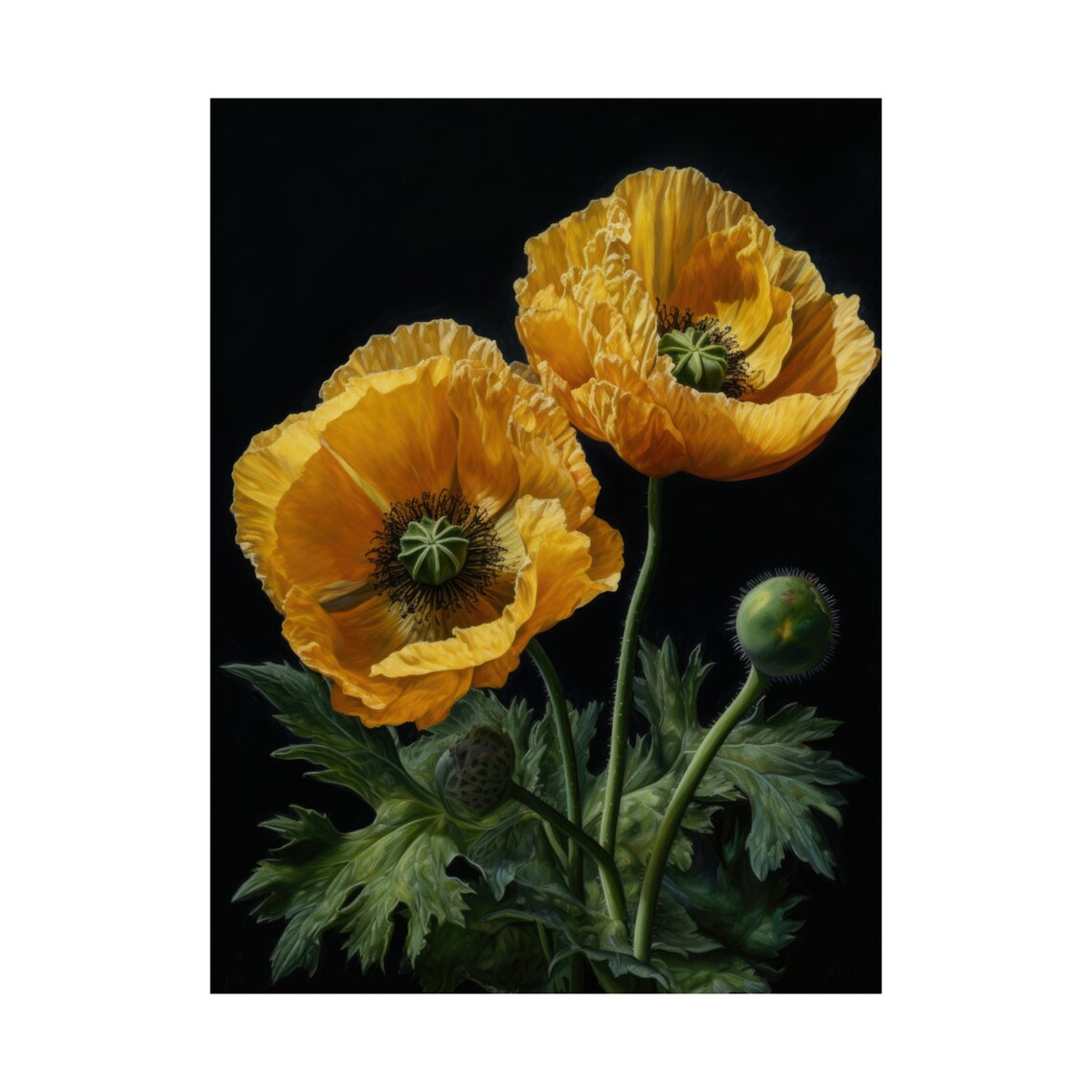California Poppy Golden Yellow Duo Dark Bright Floral Painting Poster - Image 4