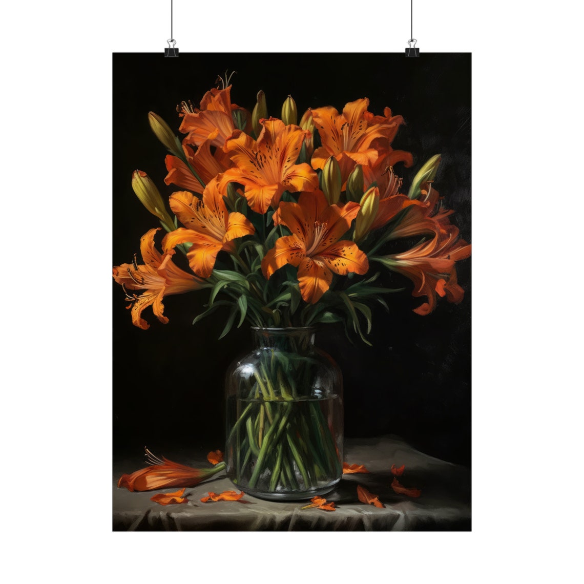 Burnt Orange Peruvian Lily Bouquet Dark Moody Still Life Poster - Image 5