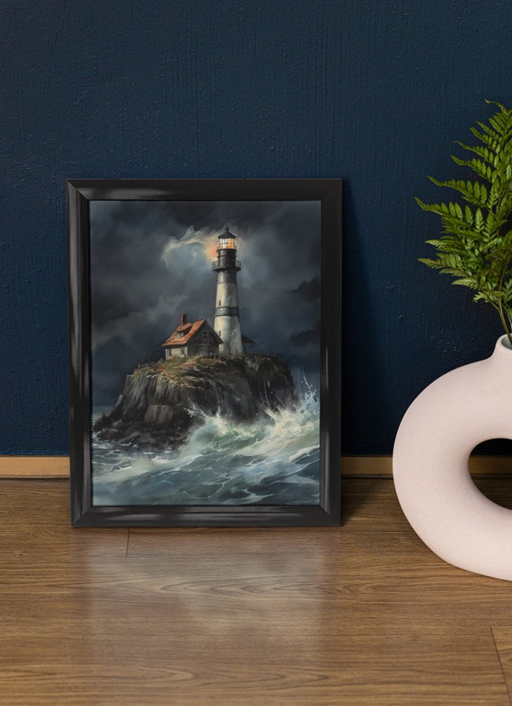 Lighthouse Art Print Lighthouse Painting Lighthouse Wall Art Beach Art Print Beach Wall Art Ocean Dcor Ocean Painting Ocean Theme