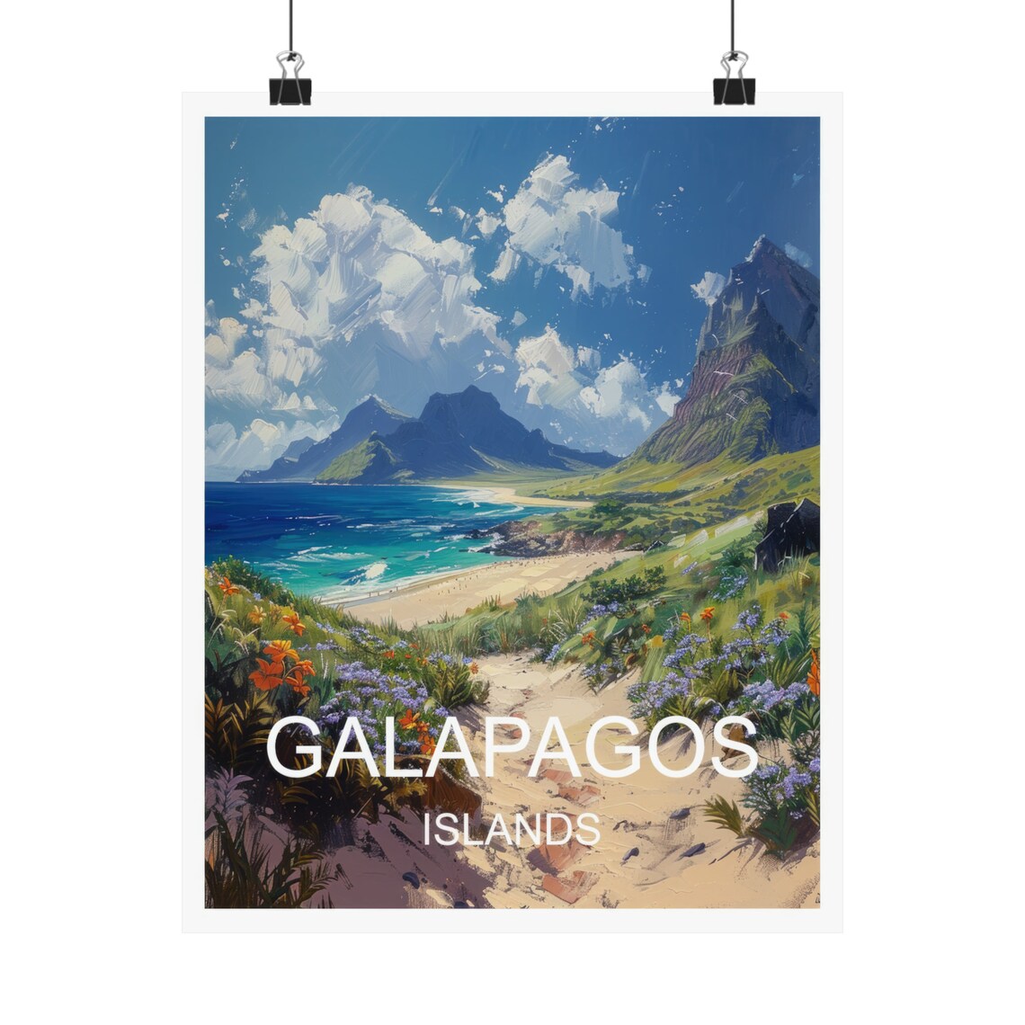 Galapagos Islands Volcanic Beach Turquoise Sea Travel Poster - Image 4