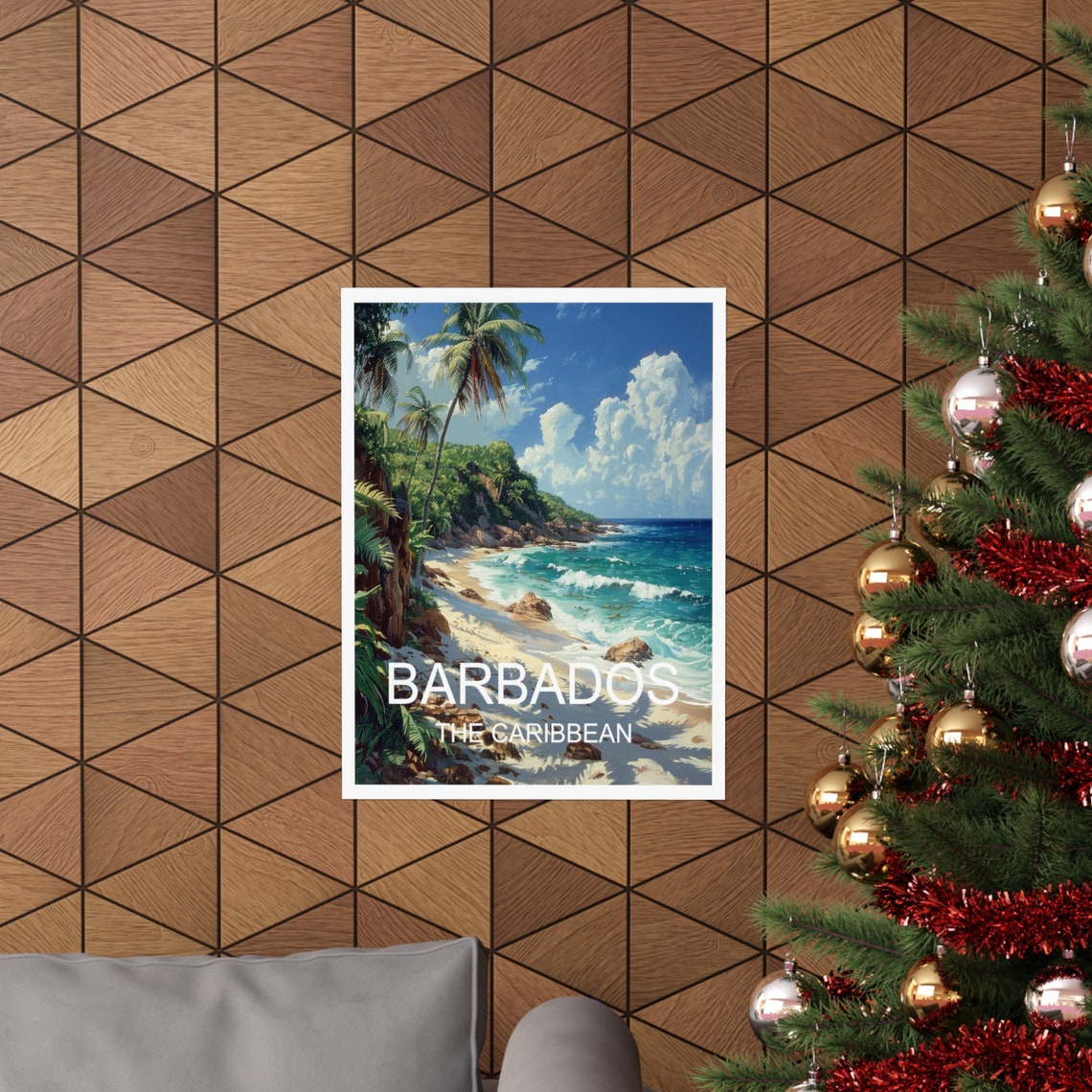 Barbados Caribbean Tropical Beach Palm Trees Turquoise Wave Poster - Image 2