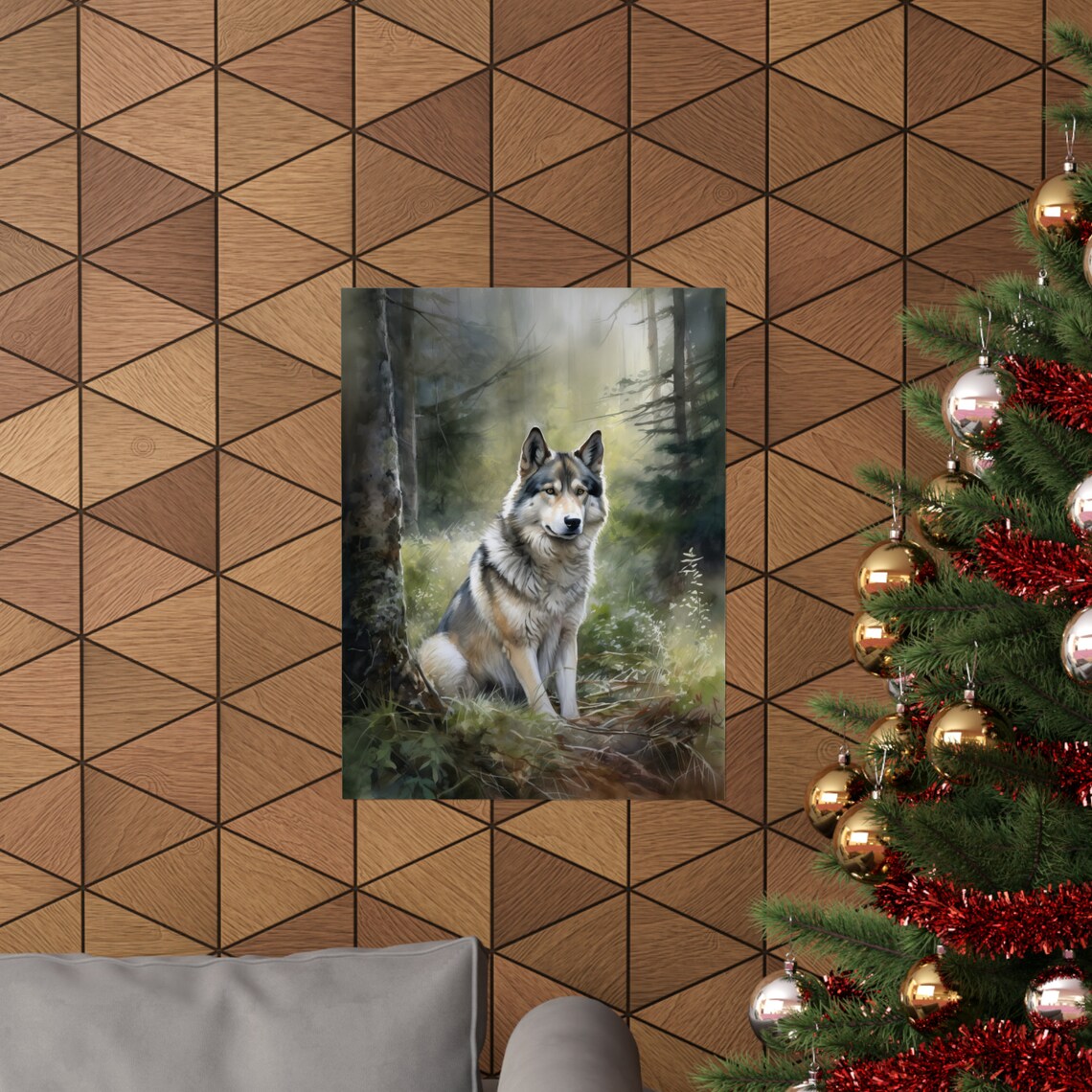 Alaskan Malamute Misty Forest Watercolor Portrait Sitting Poster - Image 3