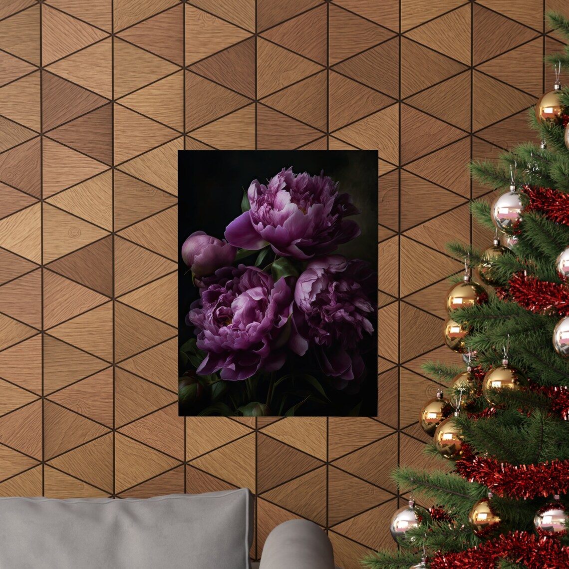 Purple Peony Blooms Velvet Petals Dark Moody Floral Art Print - Image 3