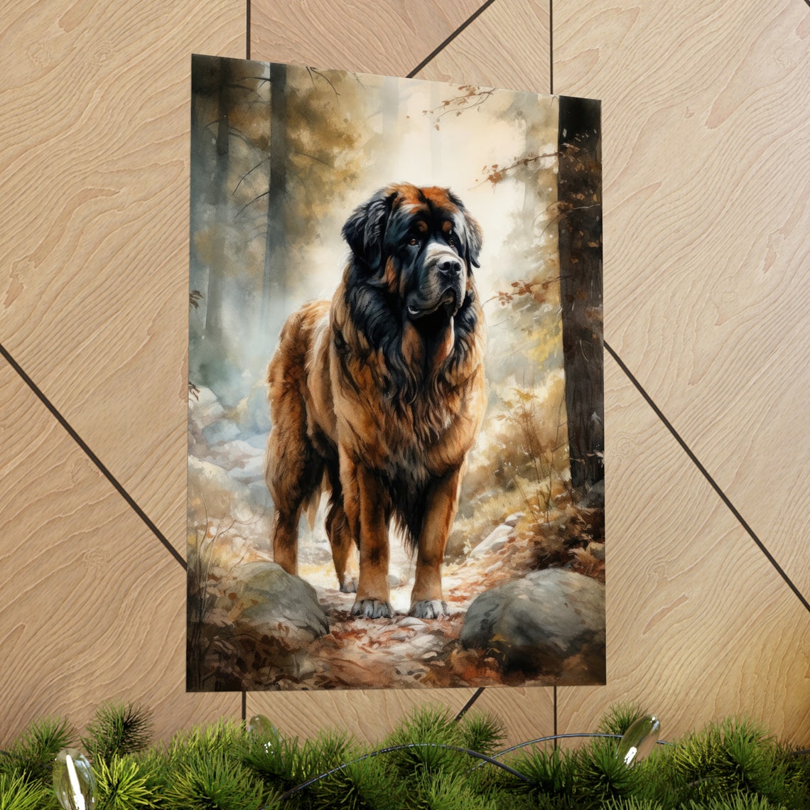 Tibetan Mastiff Standing in Misty Forest Watercolor Dog Art Print - Image 2