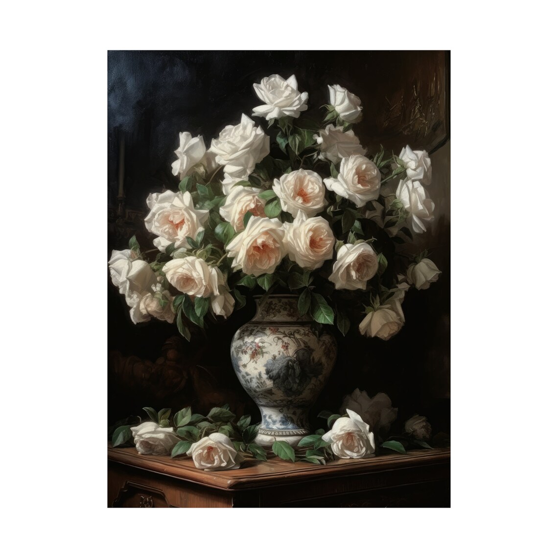 White Rose Bouquet Ivory Blooms Porcelain Vase Classic Art Poster - Image 4