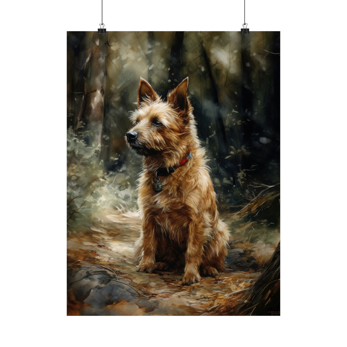 Australian Terrier Sitting in Dark Forest Watercolor Dog Art Print - Image 5