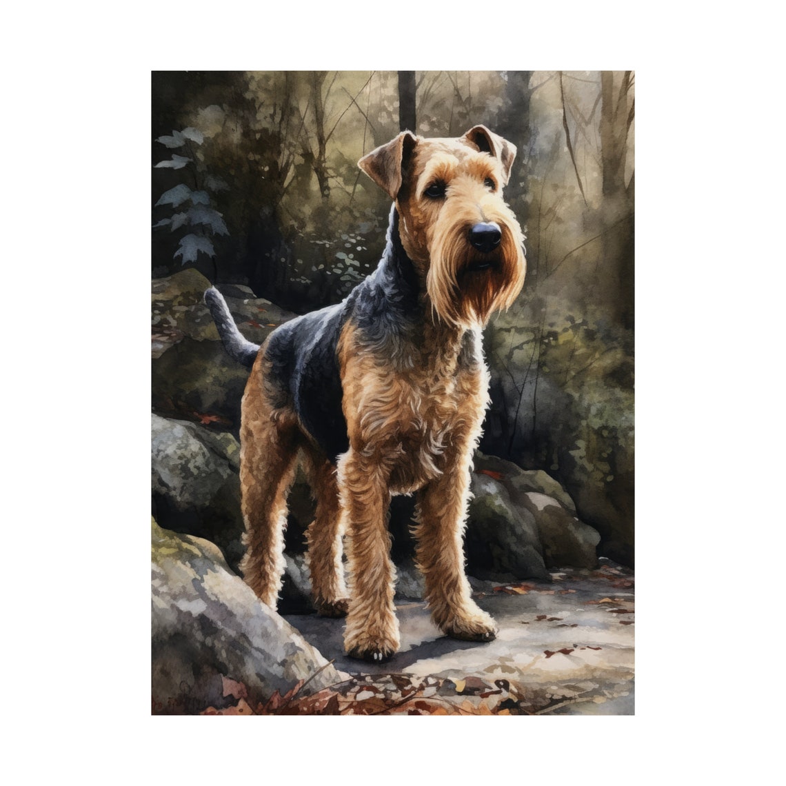 Welsh Terrier Standing Rocky Trail Watercolor Dog Breed Art Poster - Image 4