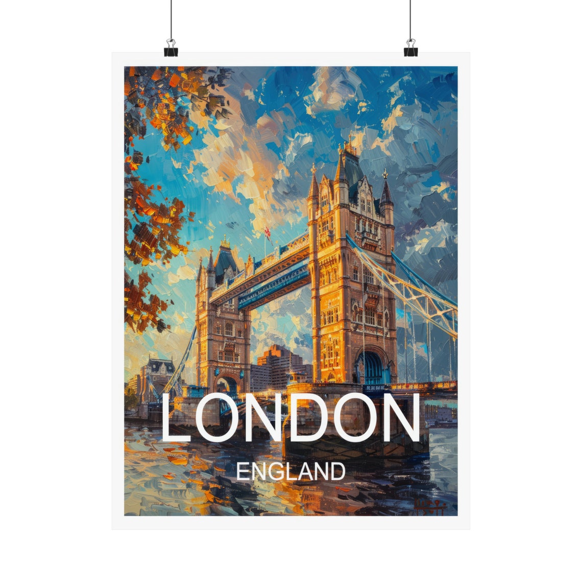 Tower Bridge London England Dramatic Skyline Sunset Travel Poster - Image 5