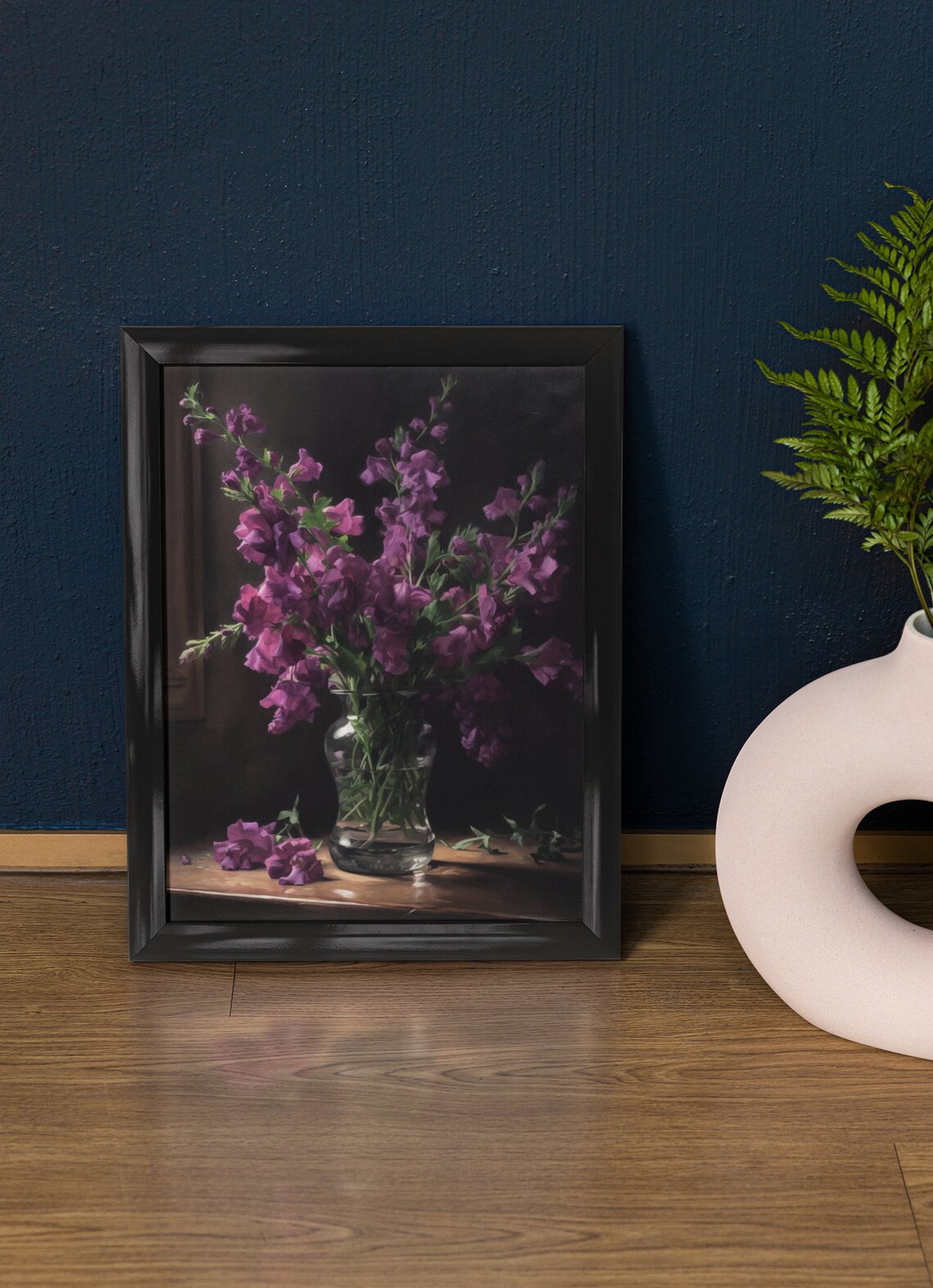 Magenta Purple Snapdragon Bouquet Glass Vase Dark Still Life Poster