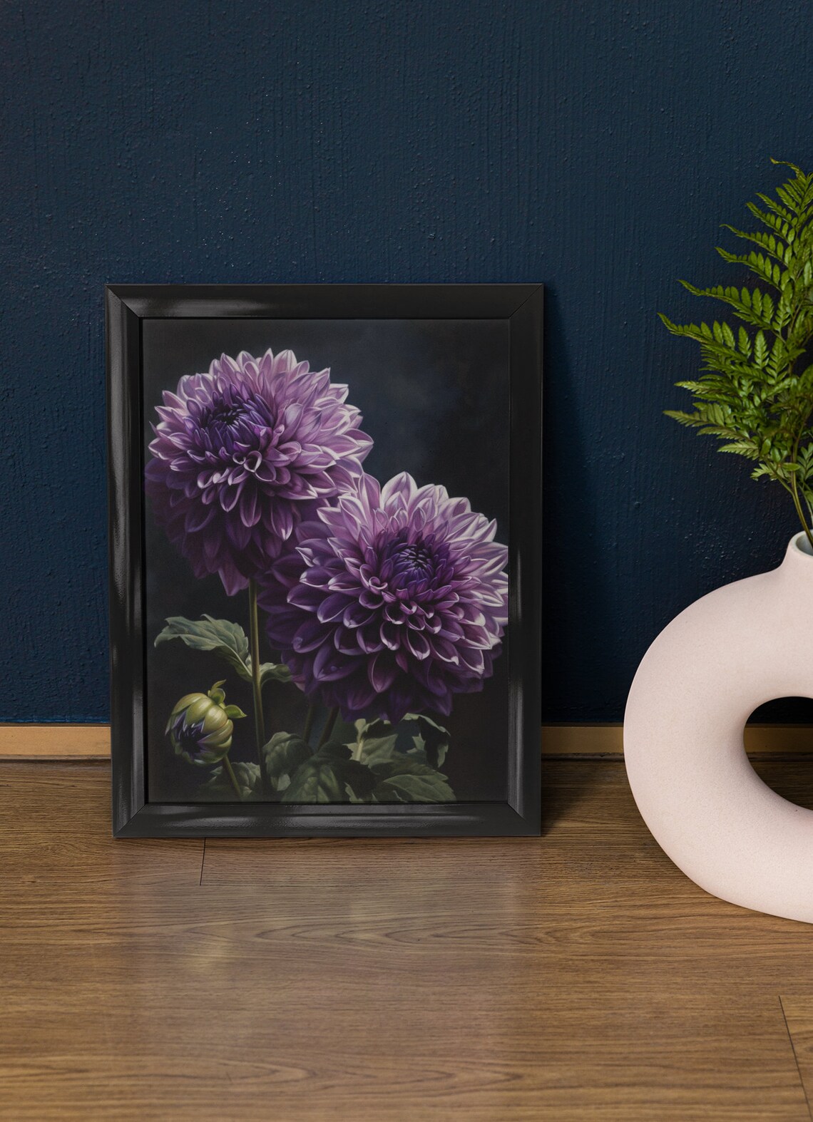 Lilac Dahlia Blooms Blush Petals Dark Floral Botanical Art Print