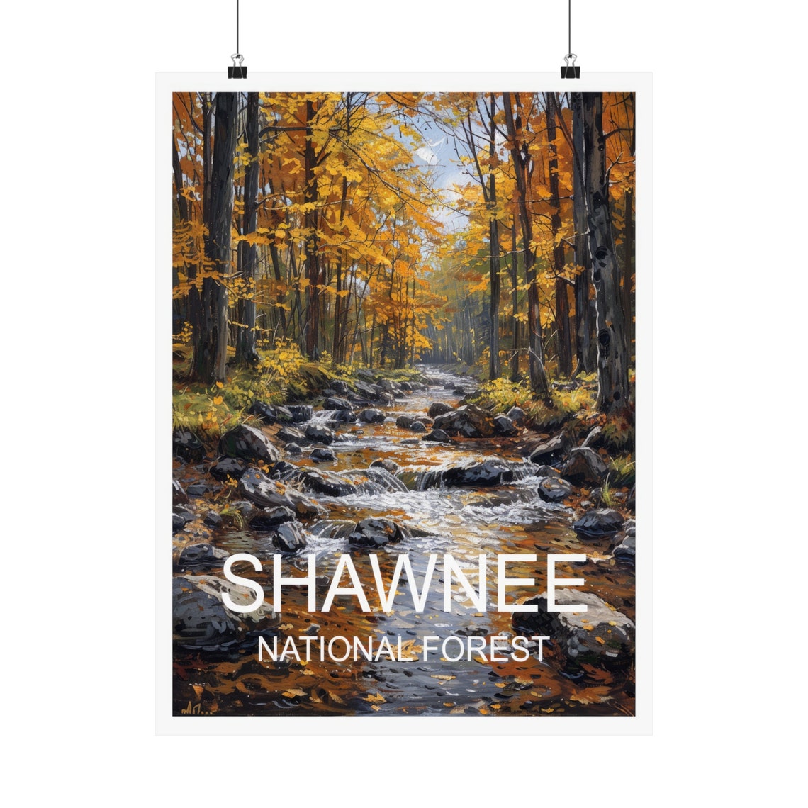 Shawnee National Forest Autumn Stream Golden Leaves Travel Poster - Image 5