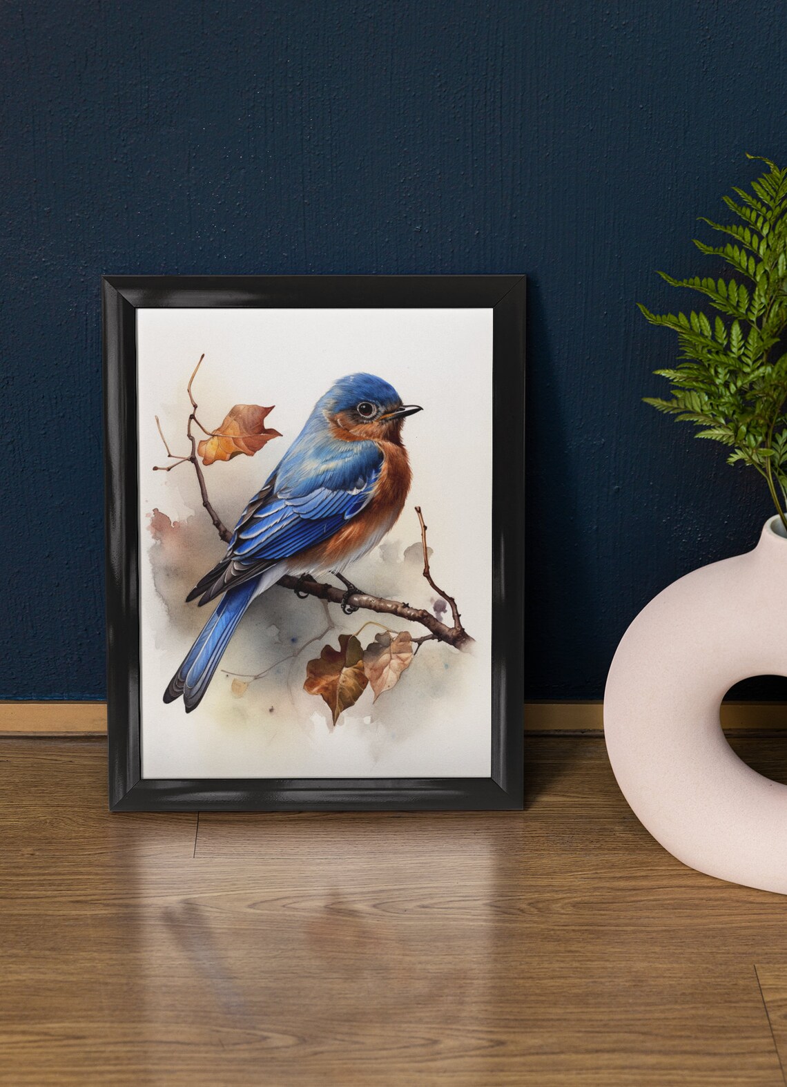 Eastern Bluebird Watercolor Vivid Blue Songbird Branch Art Poster