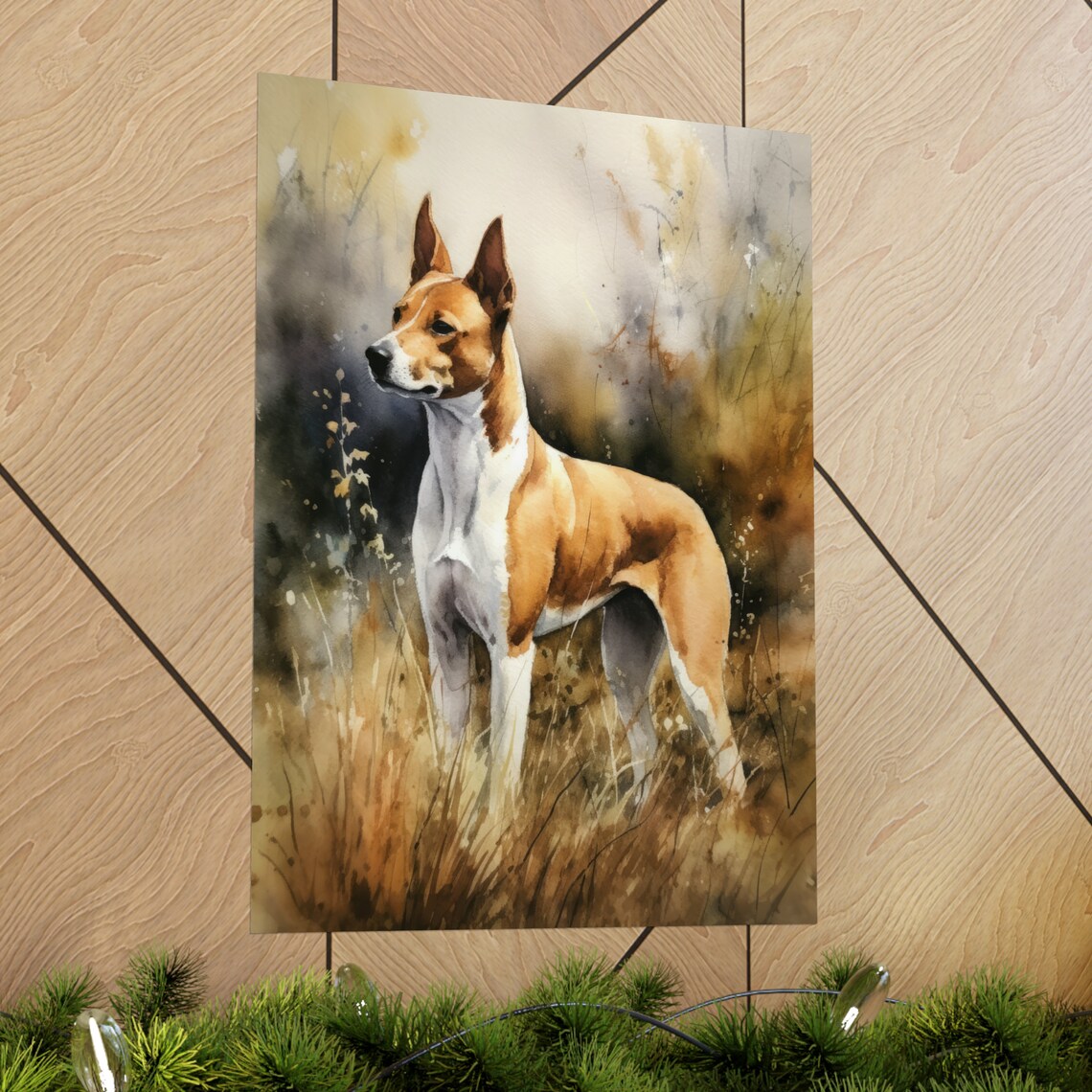 Basenji Dog Golden Autumn Tall Grass Watercolor Portrait Print - Image 2
