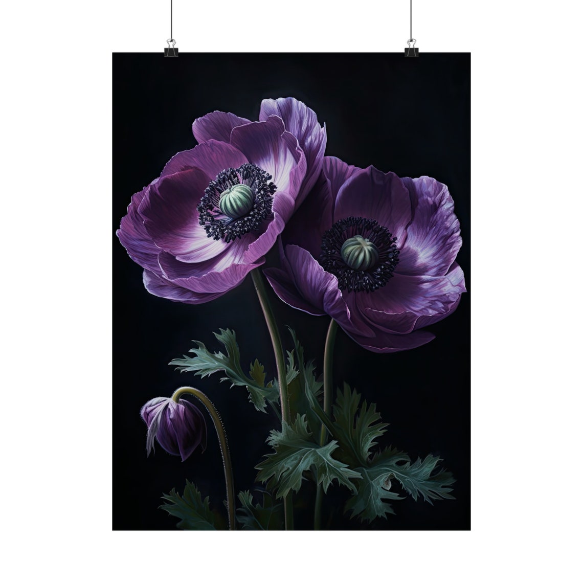 Purple Anemone Flowers Dark Moody Botanical Still Life Art Print - Image 5